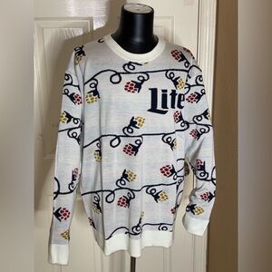 Miller Lite Ugly Christmas Sweater Mens XXL Ivory Christmas Lights Holiday Party